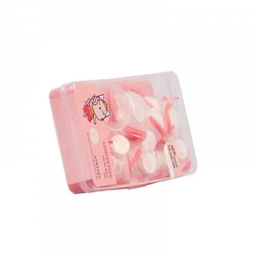 MUMUSO 35er-Set komprimierte Gesichtsmasken in praktischer rosa Aufbewahrungsbox für Gesichtspflege zu Hause.