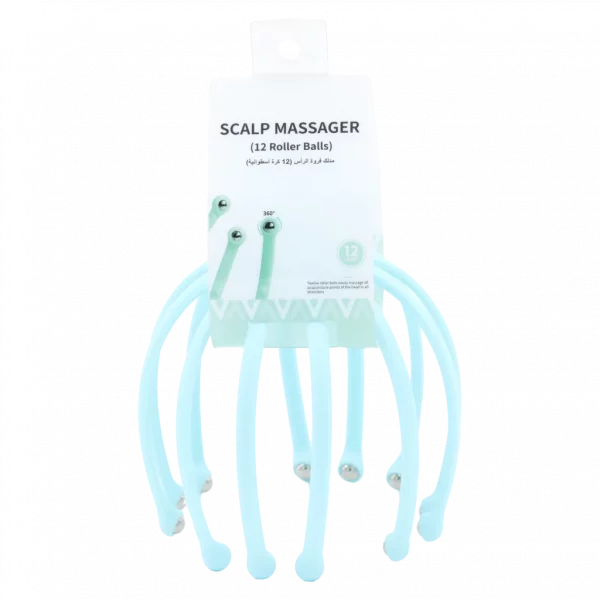 MUMUSO Kopfmassager mit 12 Rollen für Erwachsene, hellblau – entspannendes Kopfmassagegerät für die Kopfhautpflege.