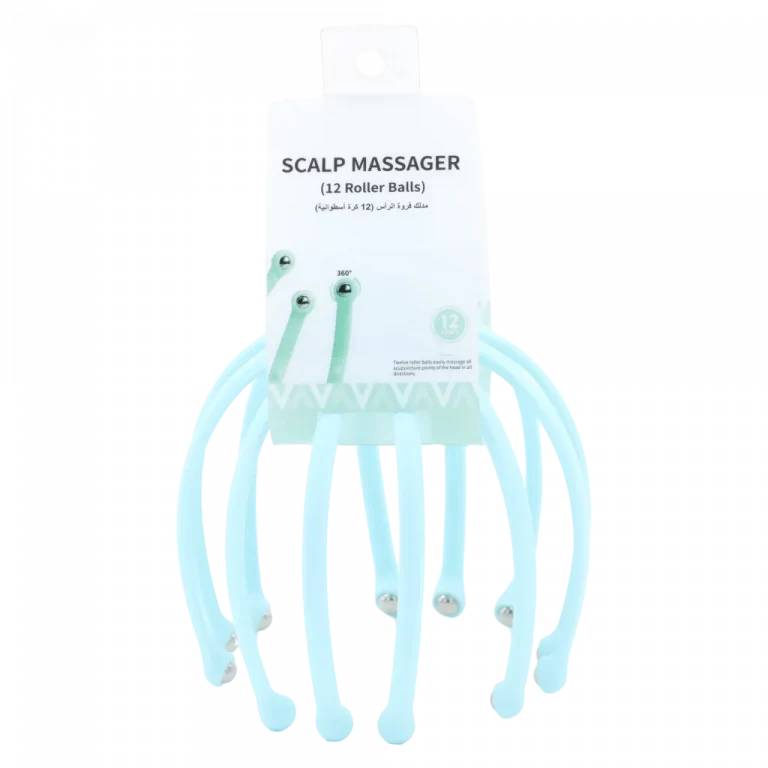 MUMUSO Kopfmassager mit 12 Rollen für Erwachsene, hellblau – entspannendes Kopfmassagegerät für die Kopfhautpflege.