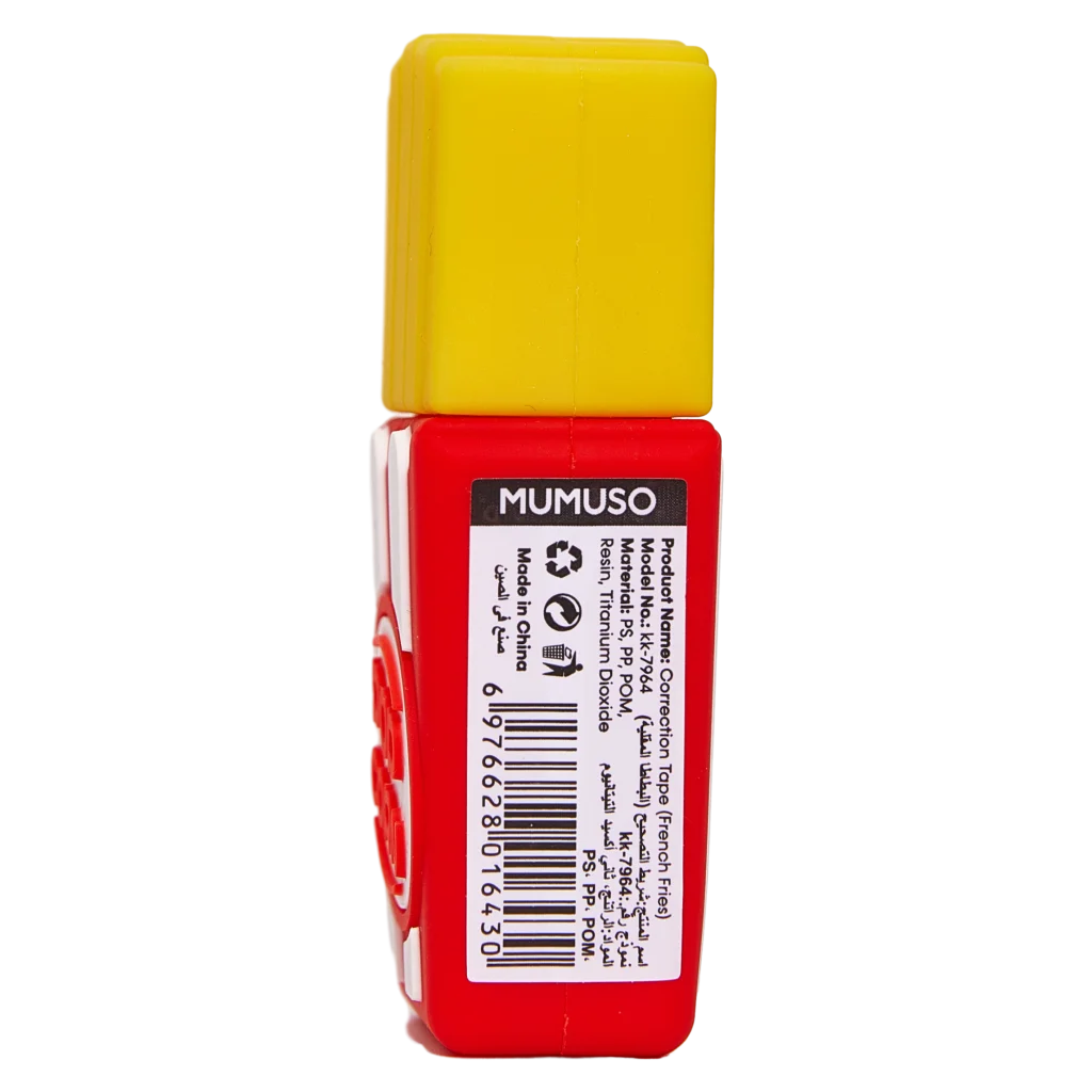 mumuso_korrekturband_pommes_gelb_rot.webp MUMUSO Korrekturband im Pommes-Print, gelb/rot – Korrekturhilfe für Kinder, ideal für Schule und Bürobedarf.