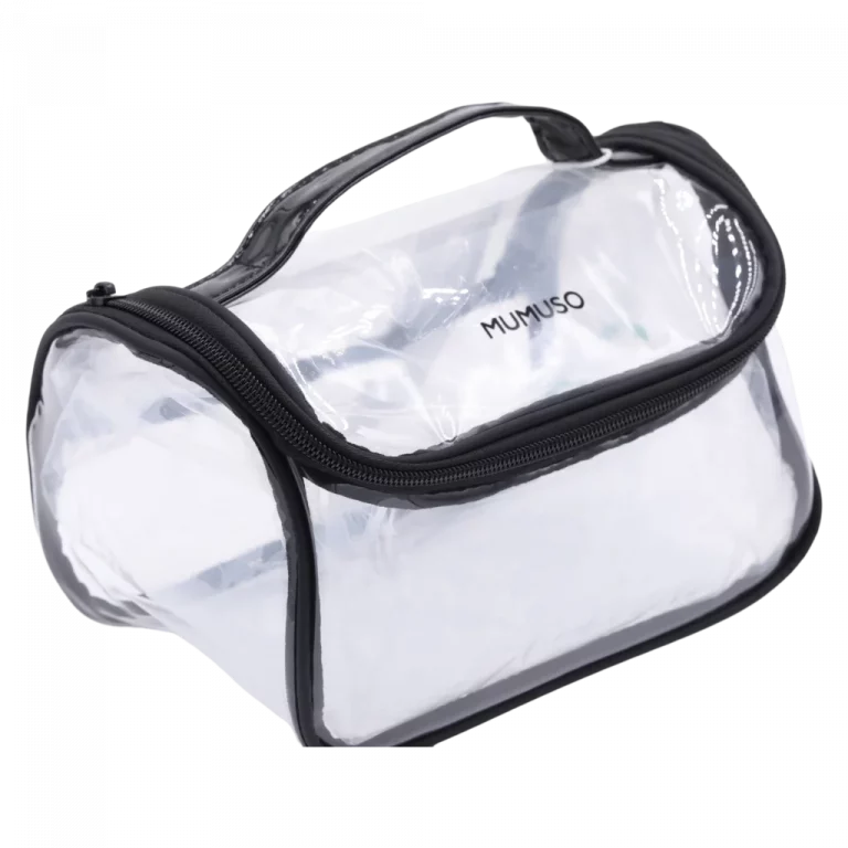 MUMUSO Kosmetiktasche aus transparentem Gewebe-PVC, groß, mit Reißverschluss in Schwarz – praktische Aufbewahrungstasche.