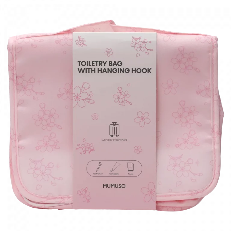 MUMUSO Kosmetiktasche zum Aufhängen aus Polyester für Damen, rosa mit Kirschblüten, ideal als Organizer für Pflegeprodukte.