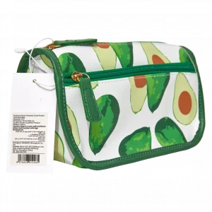 MUMUSO Kosmetiktasche aus PVC mit Avocado, duales Fach – praktische Aufbewahrungstasche für unterwegs in Weiß/Grün.