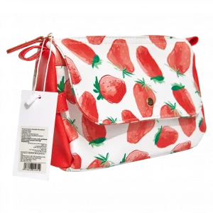 MUMUSO Kosmetiktasche aus PVC, rot-weiß mit Erdbeeren – strapazierfähige Aufbewahrungstasche für Make-up und Kosmetik.