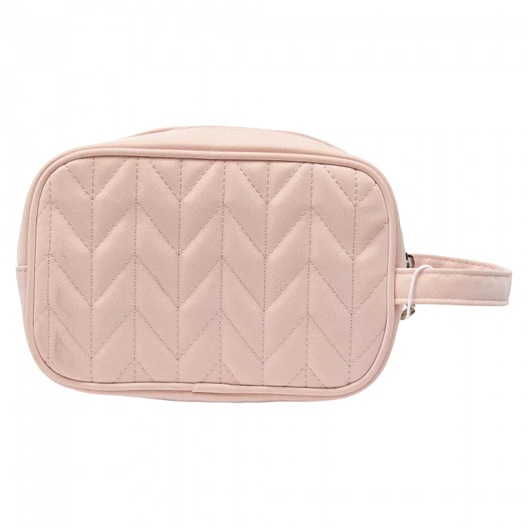 MUMUSO Kosmetiktasche aus PVC, Fischgrätenmuster, rosa – praktische Make-up Tasche für Damen im eleganten Look.