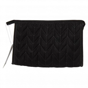 MUMUSO trapezförmige Kosmetiktasche aus PVC, schwarz mit Fischgrätenmuster – ideale Make-up Tasche für unterwegs.