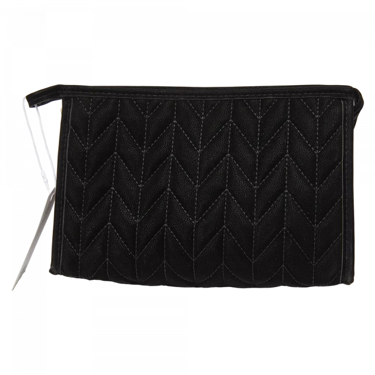 MUMUSO trapezförmige Kosmetiktasche aus PVC, schwarz mit Fischgrätenmuster – ideale Make-up Tasche für unterwegs.