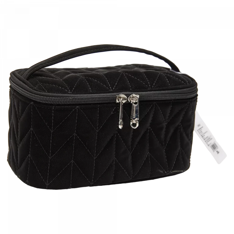 MUMUSO Kosmetiktasche schwarz aus PVC mit Herringbone-Muster – praktische Make-up Tasche für Reisen.