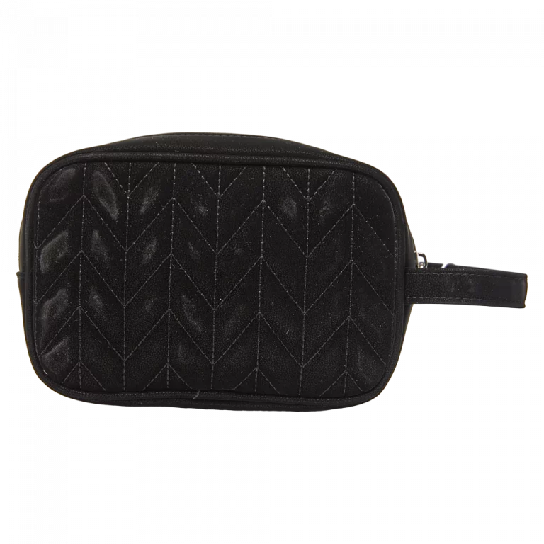 MUMUSO Kosmetiktasche aus PVC mit Herringbone-Muster, schwarz – praktische Make-up Tasche für unterwegs.