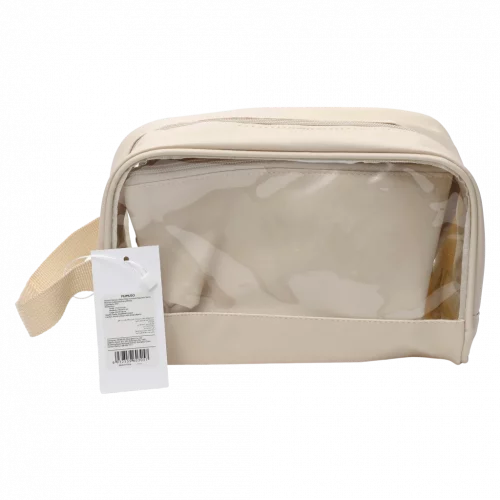 MUMUSO Kosmetiktasche aus transparentem PVC in Ivory White, aus der Kollektion Cherry Blossom, ideal als Organizer für Reisen.