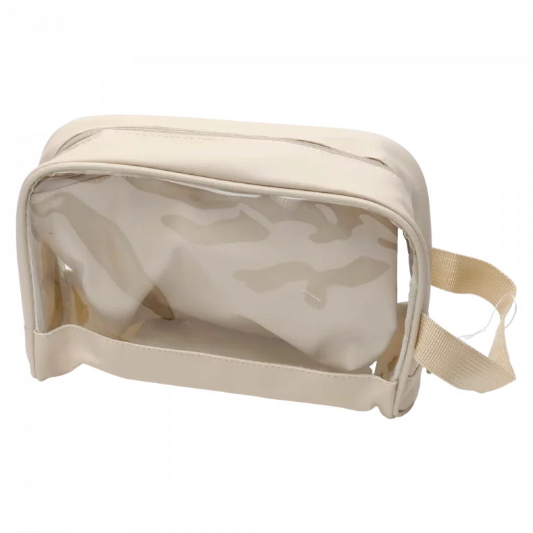 MUMUSO Kosmetiktasche aus transparentem PVC in Ivory White, aus der Kollektion Cherry Blossom, ideal als Organizer für Reisen.