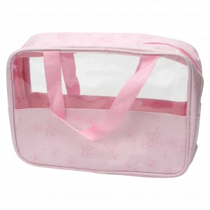 MUMUSO transparente Kosmetiktasche aus PVC, groß, rosa, mit Kirschblüten – praktische Aufbewahrung für Pflegeprodukte.