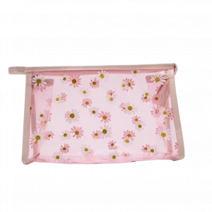 MUMUSO Kosmetiktasche transparent aus PVC mit Blumenprint, rosa – praktische Make-up Tasche für Kosmetikartikel.