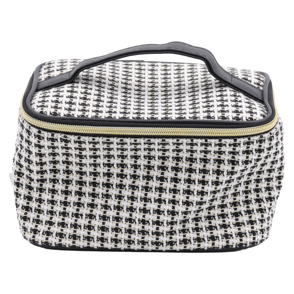 mumuso_kosmetiktasche_textilmaterial_jacquard_muster_schwarz_weiss_3.webp MUMUSO Kosmetiktasche aus Textilmaterial mit Jacquard-Gewebe, geräumig und robust – ideale Kosmetiktasche für Reisen.