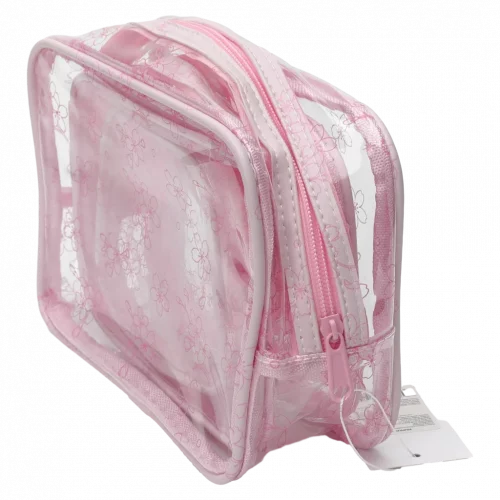 MUMUSO Kosmetiktasche transparent aus PVC, Kirschblüten, 3-teiliges Set in Rosa – praktische Aufbewahrungstasche.