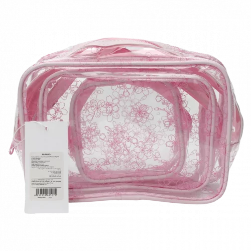 MUMUSO Kosmetiktasche transparent aus PVC, Kirschblüten, 3-teiliges Set in Rosa – praktische Aufbewahrungstasche.