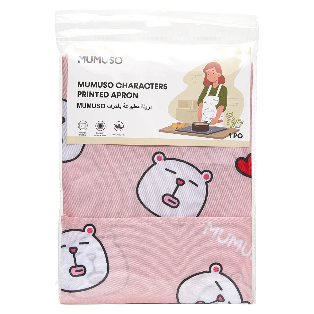 MUMUSO Küchenschürze aus Polyester mit Bär, rosa – Küchenschürze für Erwachsene, pflegeleicht und schützend beim Kochen.
