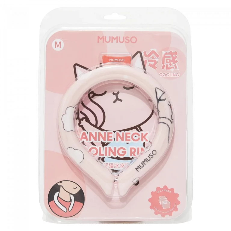 MUMUSO Kühlring aus TPU und PCM, M-Größe (Rosa) mit Katze – wiederverwendbarer Kühlband Hals für Erwachsene.