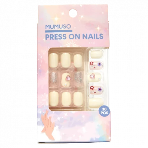 MUMUSO Press-On-Nägel aus ABS mit Blumen, 30 Stück – künstliche Fingernägel für schnelle Nagelverschönerung Zuhause.