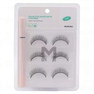 MUMUSO künstliche Wimpern mit Eyeliner, 3 Paar Kunstfaserborsten (Schwarz) – praktisches Wimpern Set für natürliches Augen-Make-up.