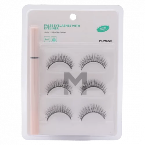 MUMUSO künstliche Wimpern mit Eyeliner, 3 Paar Kunstfaserborsten (Schwarz) – praktisches Wimpern Set für natürliches Augen-Make-up.