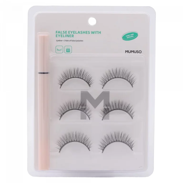 MUMUSO künstliche Wimpern mit Eyeliner, 3 Paar Kunstfaserborsten (Schwarz) – praktisches Wimpern Set für natürliches Augen-Make-up.