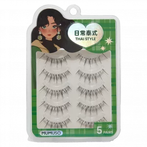 MUMUSO Wimpern Set Thai Style, künstliche Wimpern mit Kleber, schwarz – 5 Paar Wimpern für Make-up Looks.