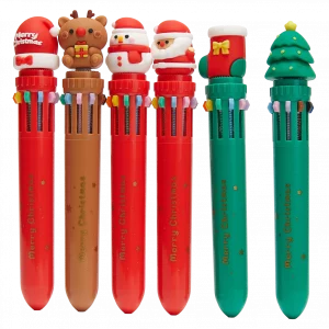 MUMUSO Kugelschreiber, 10-in-1 Mehrfarbiger Kugelschreiber mit Weihnachtsfigur, Hauptfarbe Rot, ideal für Schule.