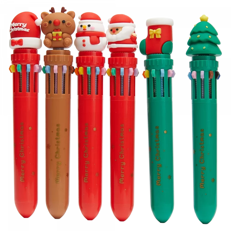 MUMUSO Kugelschreiber, 10-in-1 Mehrfarbiger Kugelschreiber mit Weihnachtsfigur, Hauptfarbe Rot, ideal für Schule.