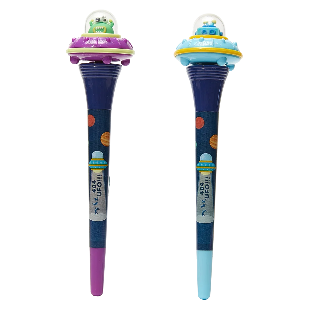 MUMUSO Kugelschreiber mit drehendem UFO auf Kappe, 0,5 mm (Blau) – originelles Schreibgerät für Kinder und Schule.