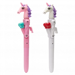 MUMUSO Kugelschreiber aus Kunststoff mit Einhorn und Boxhandschuhen, Weiß – lustige Schreibwaren für Kinder.