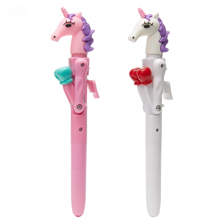 MUMUSO Kugelschreiber aus Kunststoff mit Einhorn und Boxhandschuhen, Weiß – lustige Schreibwaren für Kinder.