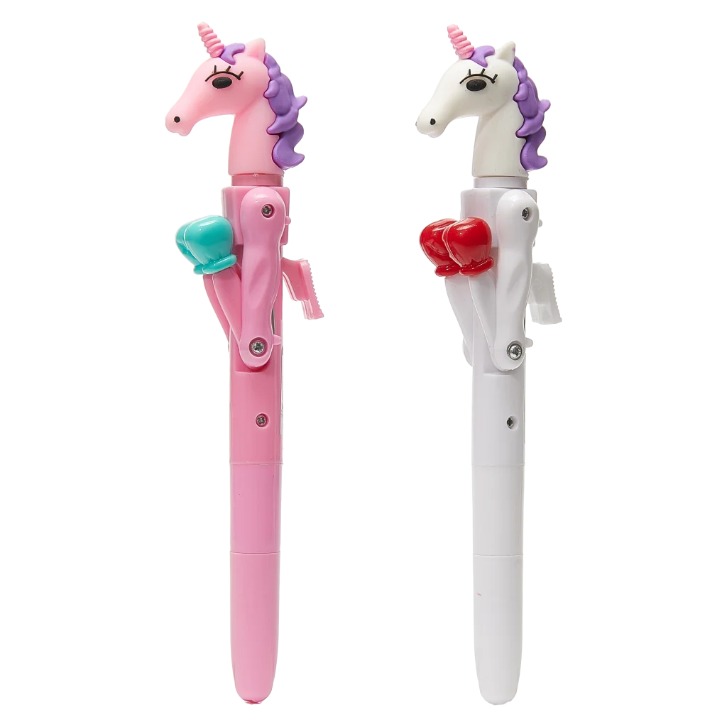 MUMUSO Kugelschreiber aus Kunststoff mit Einhorn und Boxhandschuhen, Weiß – lustige Schreibwaren für Kinder.