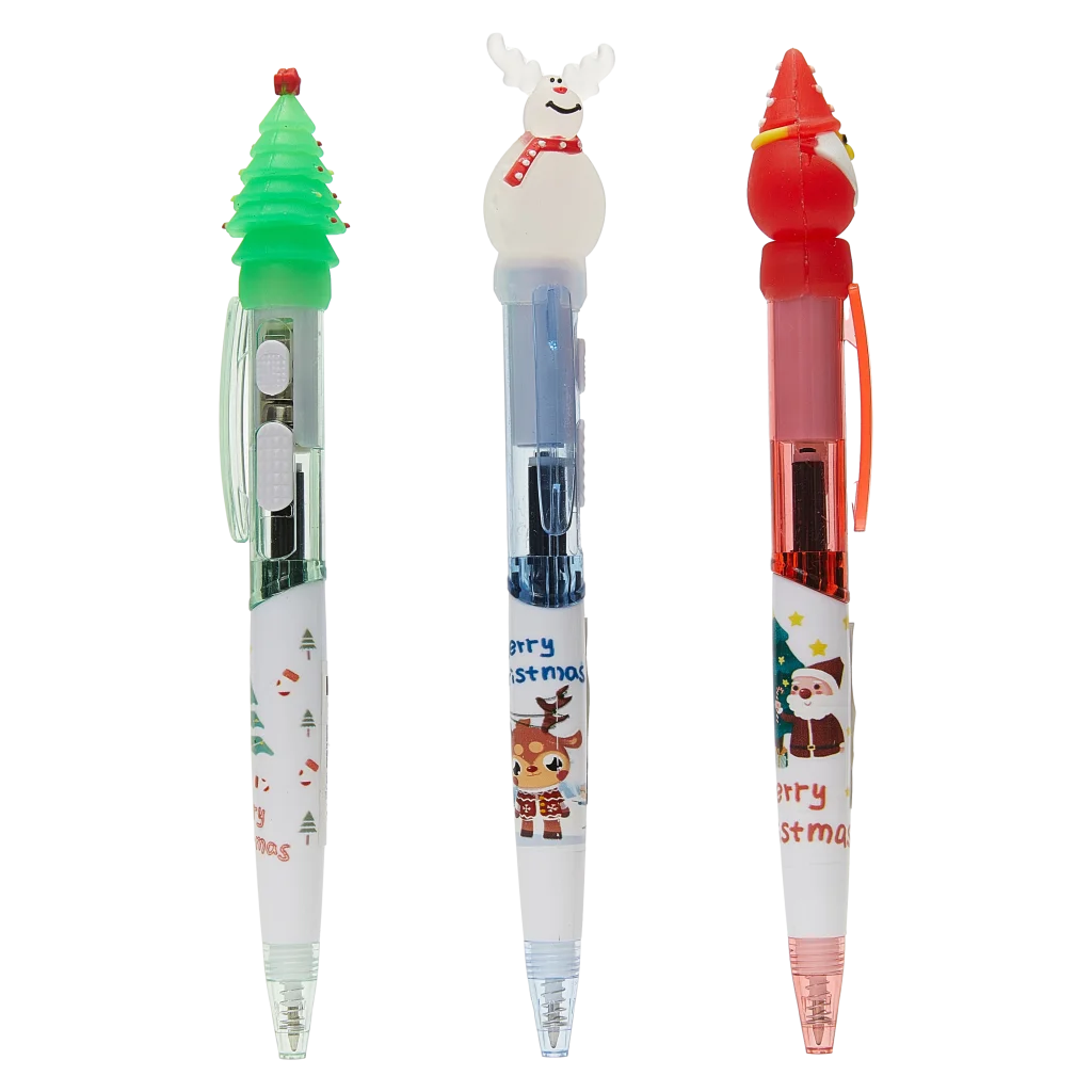 MUMUSO Kugelschreiber mit Leuchtfunktion und Weihnachtsmann, rot – origineller Weihnachtskugelschreiber für festliche Stimmung.