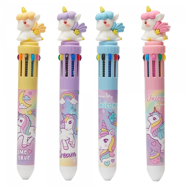 MUMUSO Kugelschreiber mit Einhorn, 10 Farben in einem Stift – mehrfarbiger Multicolor Kugelschreiber für Kinder.