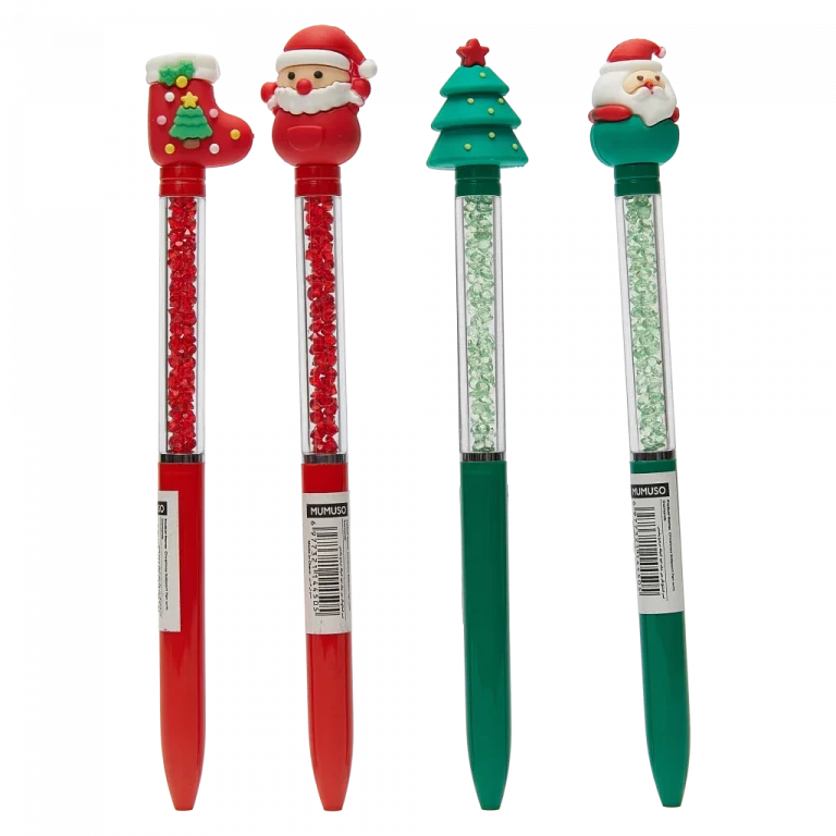 MUMUSO Kugelschreiber mit Weihnachtsfigur und Glitzer, rot, langlebiger Weihnachtsstift für festliche Stimmung.