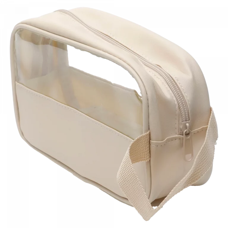 MUMUSO Kulturbeutel aus PVC mit Sichtfenster, aus der Kollektion Cherry Blossom in Ivory White für Reisen.