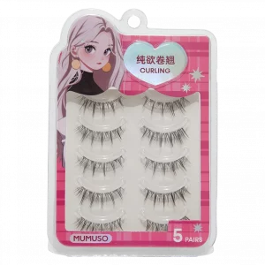 MUMUSO künstliche Wimpern Set, 5 Paar Curling-Effekt aus Kunstfaser mit transparentem Spezialkleber für natürliches Augen-Make-up.