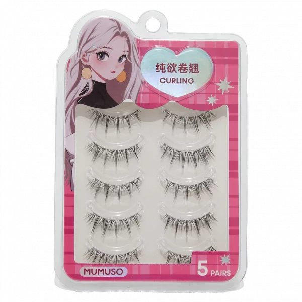 MUMUSO künstliche Wimpern Set, 5 Paar Curling-Effekt aus Kunstfaser mit transparentem Spezialkleber für natürliches Augen-Make-up.