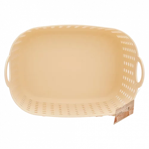 MUMUSO Aufbewahrungskorb klein aus Kunststoff mit Griffen, beige, vielseitig als Ordnungshelfer für Haushalt geeignet.