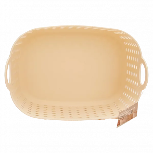 MUMUSO Aufbewahrungskorb klein aus Kunststoff mit Griffen, beige, vielseitig als Ordnungshelfer für Haushalt geeignet.