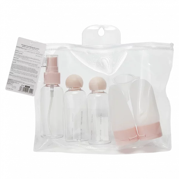 MUMUSO Reiseflaschen Set, 6-teilig im transparenten Beutel (Beige) – praktische Kosmetikflaschen für Reise und Handgepäck.