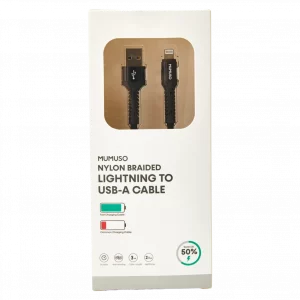 MUMUSO Lightning-auf-USB-A-Kabel, 3 m, schwarzes Nylon-Ladekabel für iPhone – robustes Kabel, langlebig und reißfest.