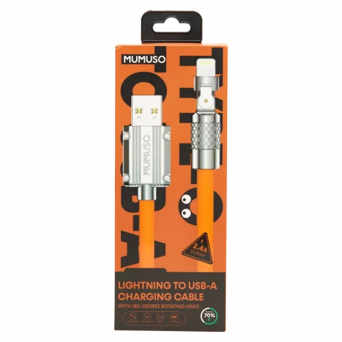 MUMUSO Lightning-zu-USB-A-Ladekabel mit 180-Grad-Rotationskopf, ABS, orange – flexibles Handy Zubehör für iPhone.