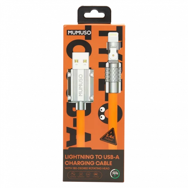 MUMUSO Lightning-zu-USB-A-Ladekabel mit 180-Grad-Rotationskopf, ABS, orange – flexibles Handy Zubehör für iPhone.