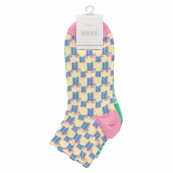MUMUSO Low-Cut Socken Damen aus Baumwollmix mit Muster in Grün und Rosa – bequeme Damensocken aus Baumwolle.
