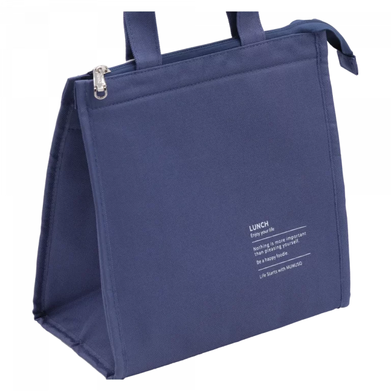 MUMUSO Lunch-Bag mit großer Kapazität aus Stoff und Aluminium-Innenfutter in Navy Blau – ideal als Isoliertasche für Essen.