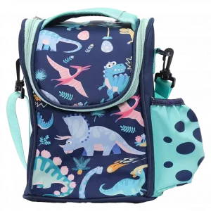 MUMUSO Lunch Bag aus Köper-Verbundstoff, isoliert, Blau mit Dinosaurier – praktische Brottasche für Kinder.