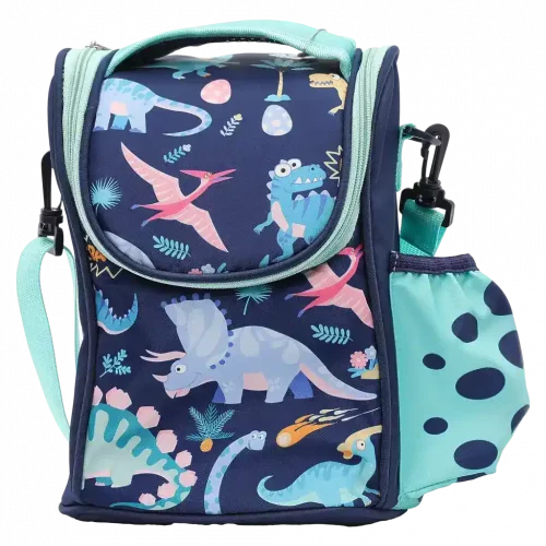 MUMUSO Lunch Bag aus Köper-Verbundstoff, isoliert, Blau mit Dinosaurier – praktische Brottasche für Kinder.