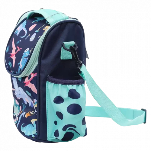 MUMUSO Lunch Bag aus Köper-Verbundstoff, isoliert, Blau mit Dinosaurier – praktische Brottasche für Kinder.